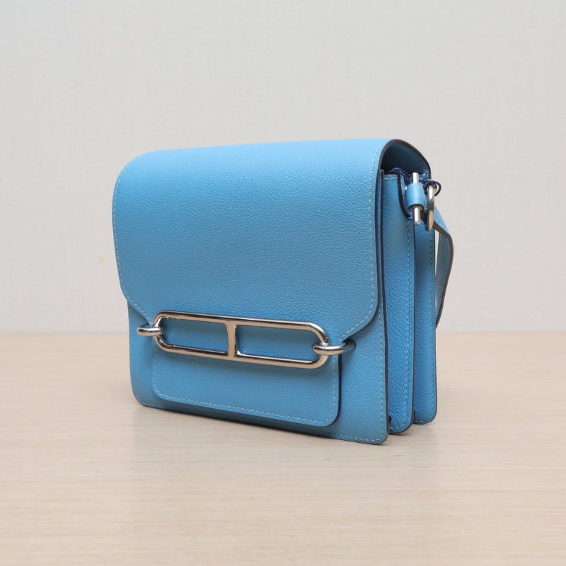 HERMES Roulis豬鼻子19P3北方藍EC皮D刻銀扣肩背包-3
