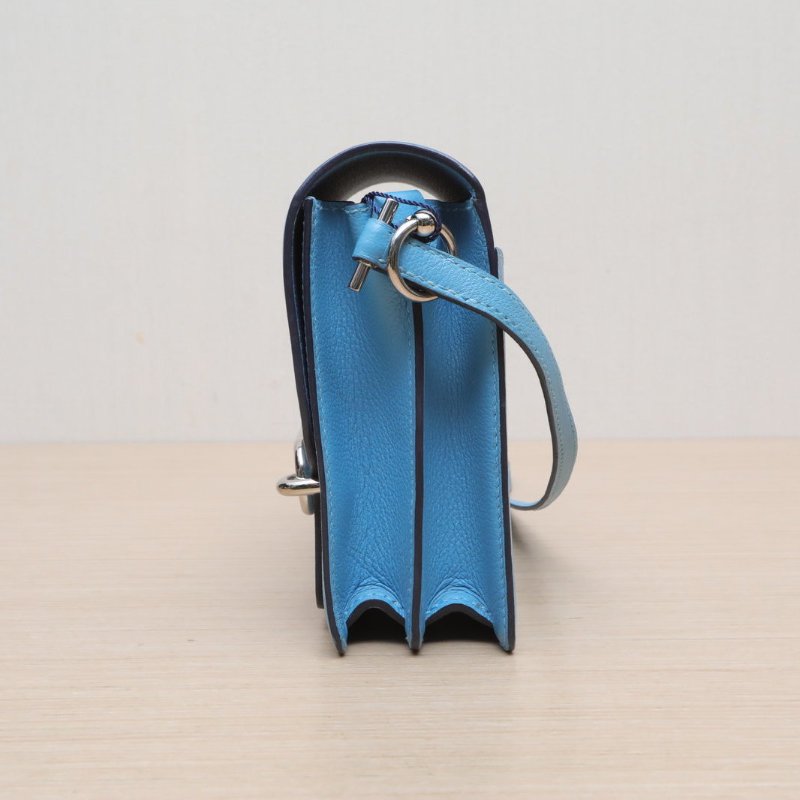 HERMES Roulis豬鼻子19P3北方藍EC皮D刻銀扣肩背包-4