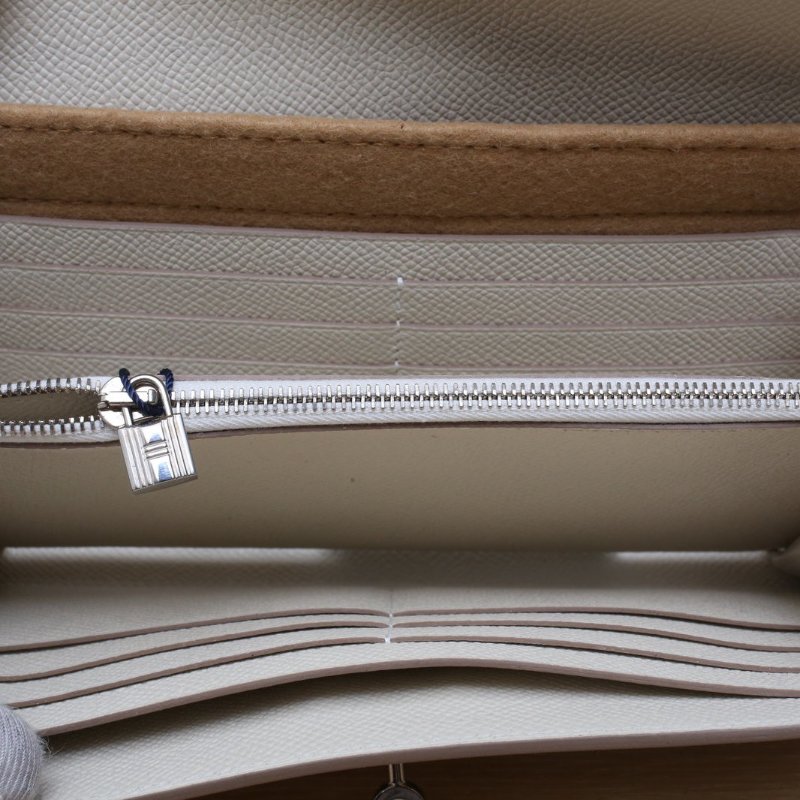 HERMES Kelly長款錢包10奶昔白Epsom皮A刻銀扣肩背包-2