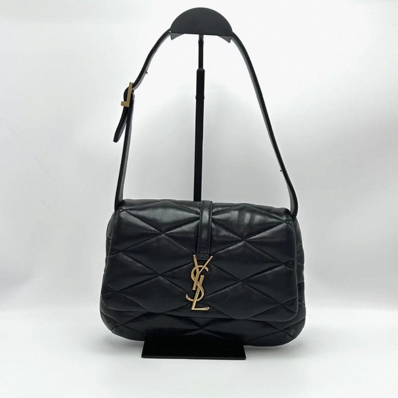 YSL LE57黑金磁吸扣菱格紋羊皮腋下包 25*19*5 98新配件塵袋-0