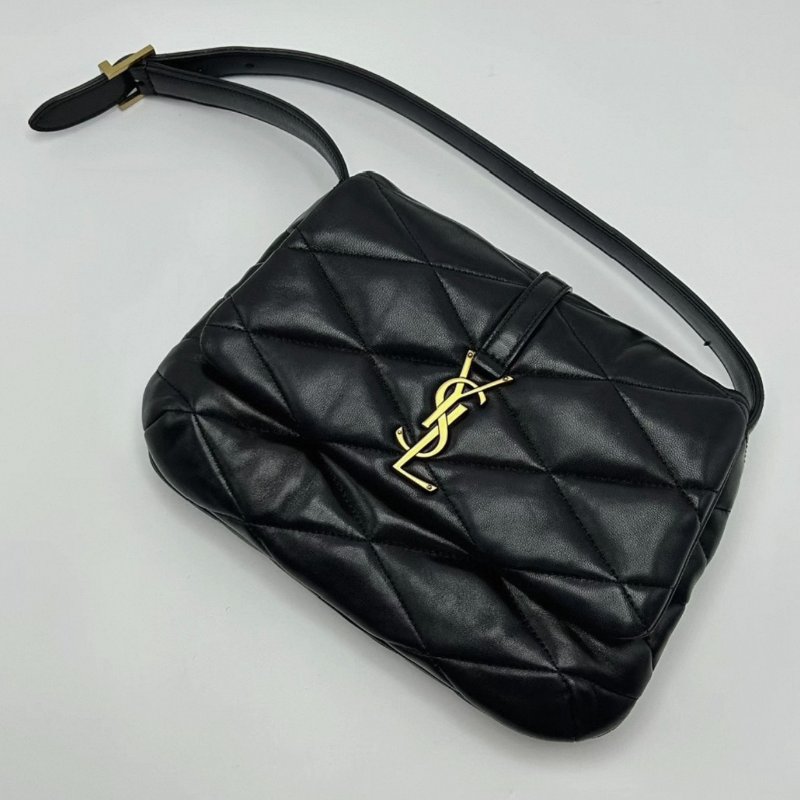 YSL LE57黑金磁吸扣菱格紋羊皮腋下包 25*19*5 98新配件塵袋-1