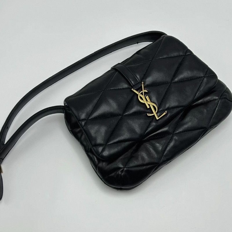 YSL LE57黑金磁吸扣菱格紋羊皮腋下包 25*19*5 98新配件塵袋-2