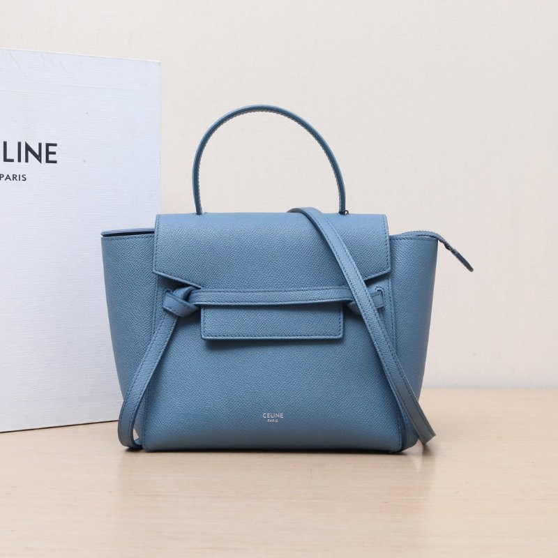 CELINE Belt鯰魚包Nano20藍色牛皮銀扣肩背包-0