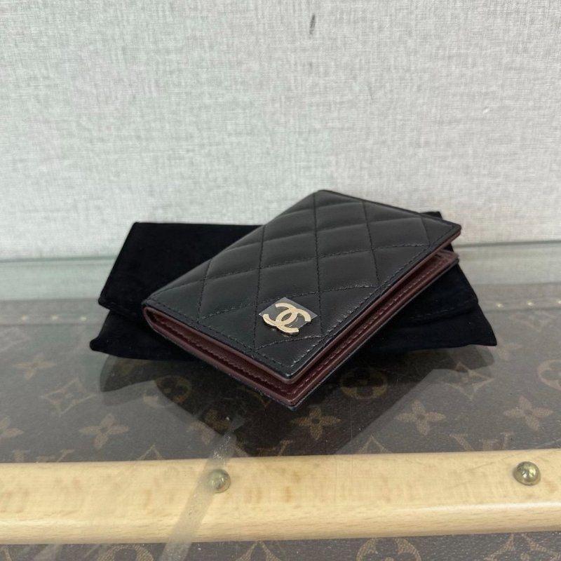 CHANEL 黑金菱格紋折疊錢包 11*7.5 99新配件盒子塵袋保卡-2