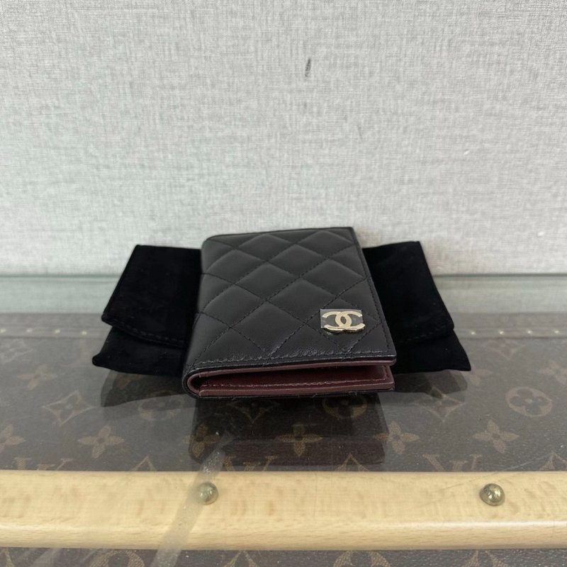 CHANEL 黑金菱格紋折疊錢包 11*7.5 99新配件盒子塵袋保卡-5