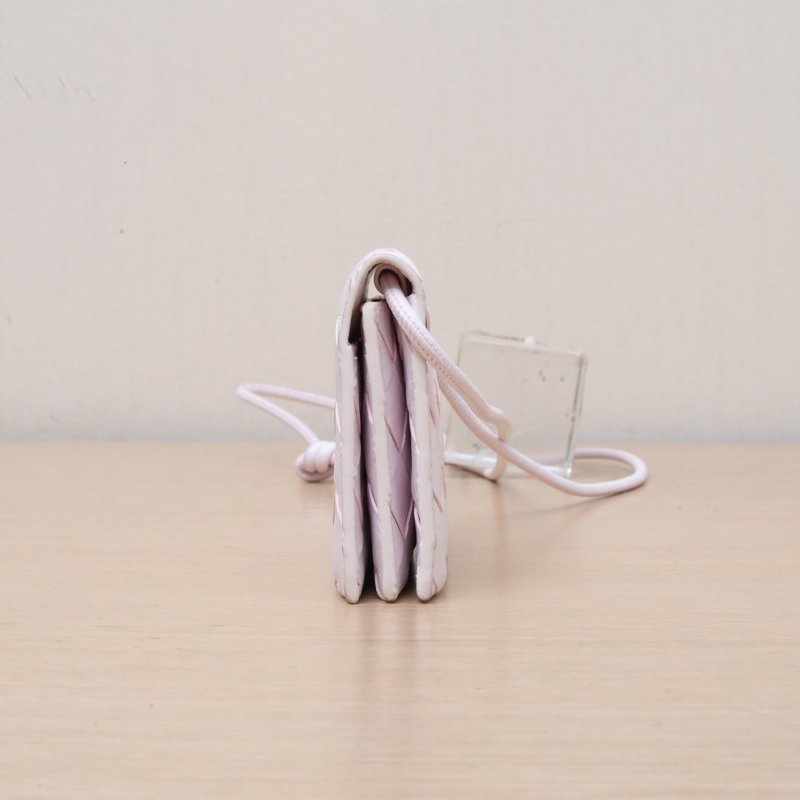 BOTTEGA VENETA 粉色羊皮斜挎包mini卡包肩背包-3