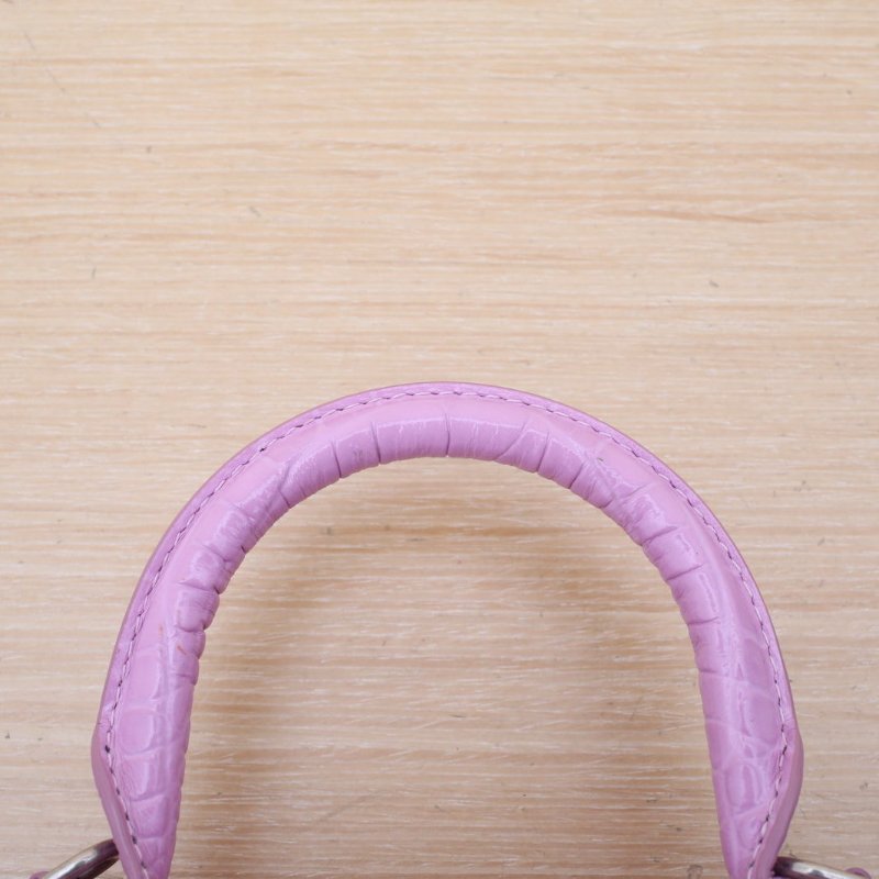 BALENCIAGA Hourglass沙漏XS碼鱷魚壓紋粉色銀扣牛皮肩背包-2