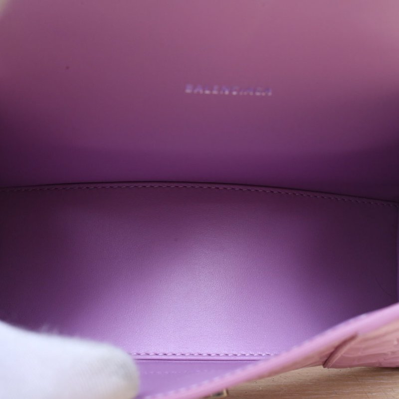 BALENCIAGA Hourglass沙漏XS碼鱷魚壓紋粉色銀扣牛皮肩背包-4