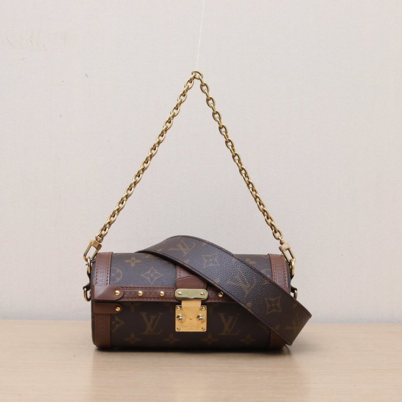 LOUIS VUITTON PAPILLON巴比龍TRUNK鏈條圓桶包老花PVC晶片肩背包-1