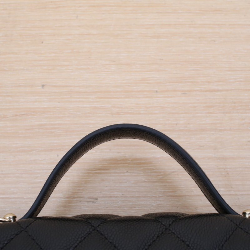 CHANEL 25C飯盒包黑色荔枝牛皮鐳射標淺金扣單皮穿鏈肩帶皮手柄肩背包-2