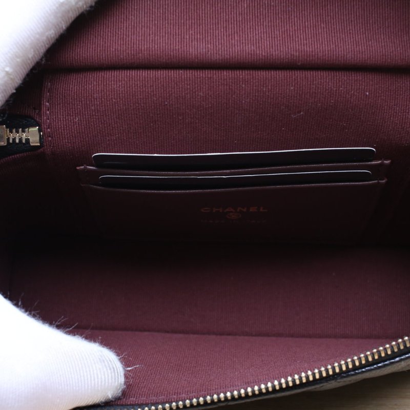 CHANEL 25C飯盒包黑色荔枝牛皮鐳射標淺金扣單皮穿鏈肩帶皮手柄肩背包-4