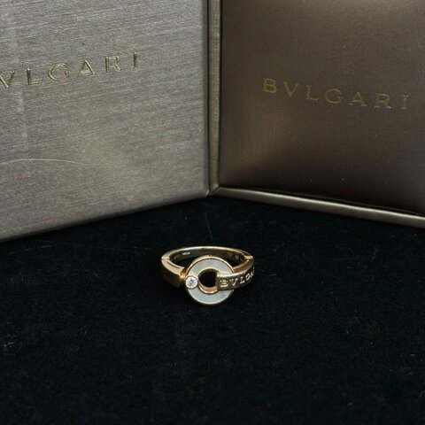 BVLGARI 18K玫瑰金珍珠貝母鑲鑽戒指 49碼 98新配件盒子