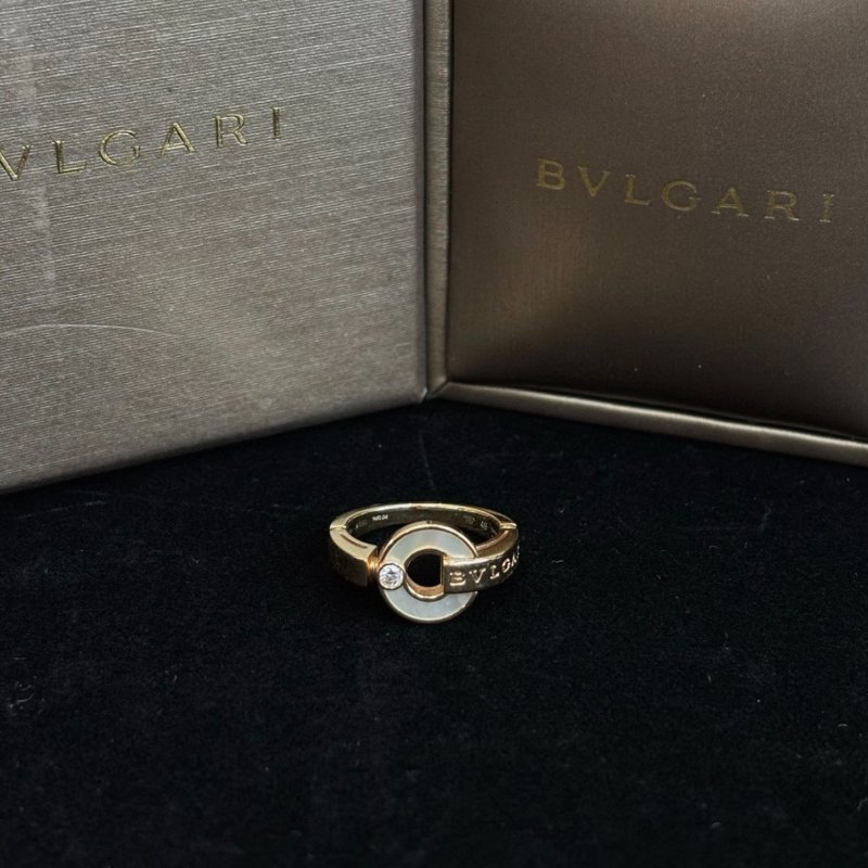 BVLGARI 18K玫瑰金珍珠貝母鑲鑽戒指 49碼 98新配件盒子-0
