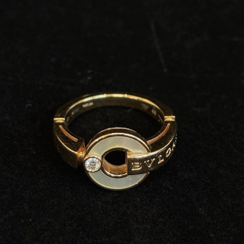 BVLGARI 18K玫瑰金珍珠貝母鑲鑽戒指 49碼 98新配件盒子-1