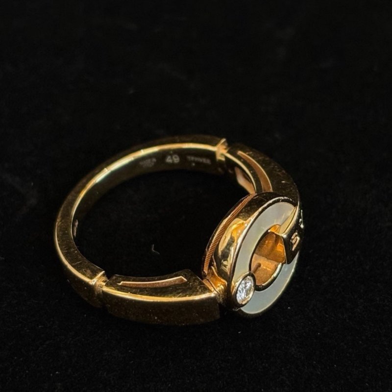 BVLGARI 18K玫瑰金珍珠貝母鑲鑽戒指 49碼 98新配件盒子-2