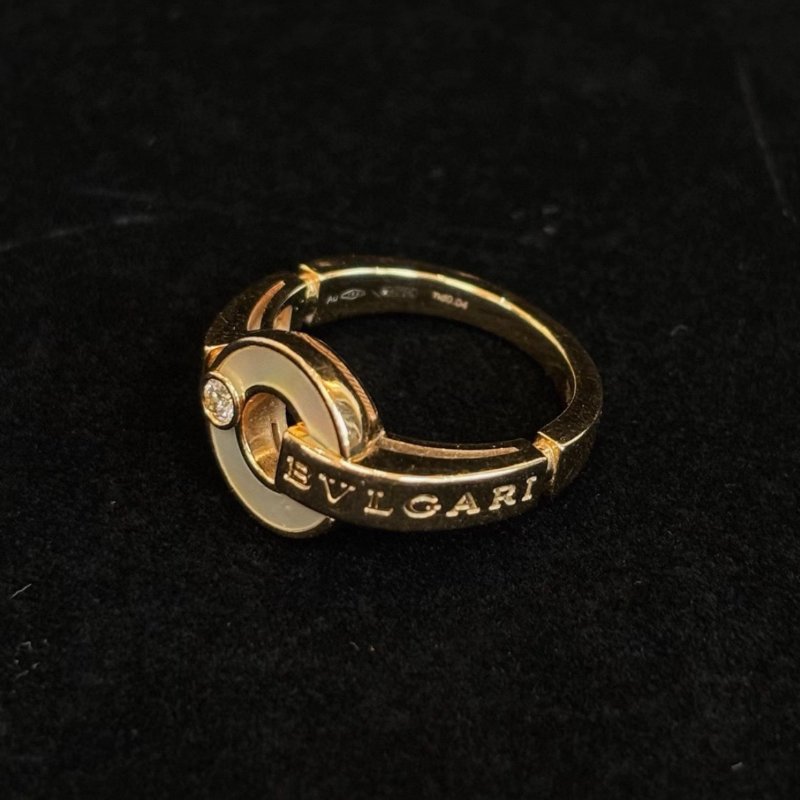 BVLGARI 18K玫瑰金珍珠貝母鑲鑽戒指 49碼 98新配件盒子-3