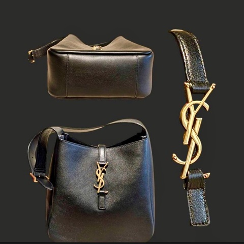 YSL SAINT LAURENT  LE 5 À 7小型粒面皮革柔軟手袋 黑色