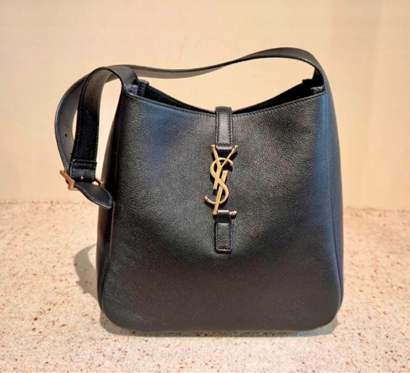 YSL SAINT LAURENT  LE 5 À 7小型粒面皮革柔軟手袋 黑色-1