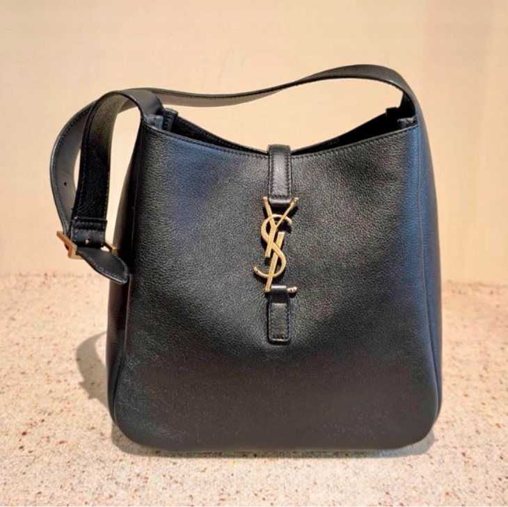 YSL SAINT LAURENT  LE 5 À 7小型粒面皮革柔軟手袋 黑色-6