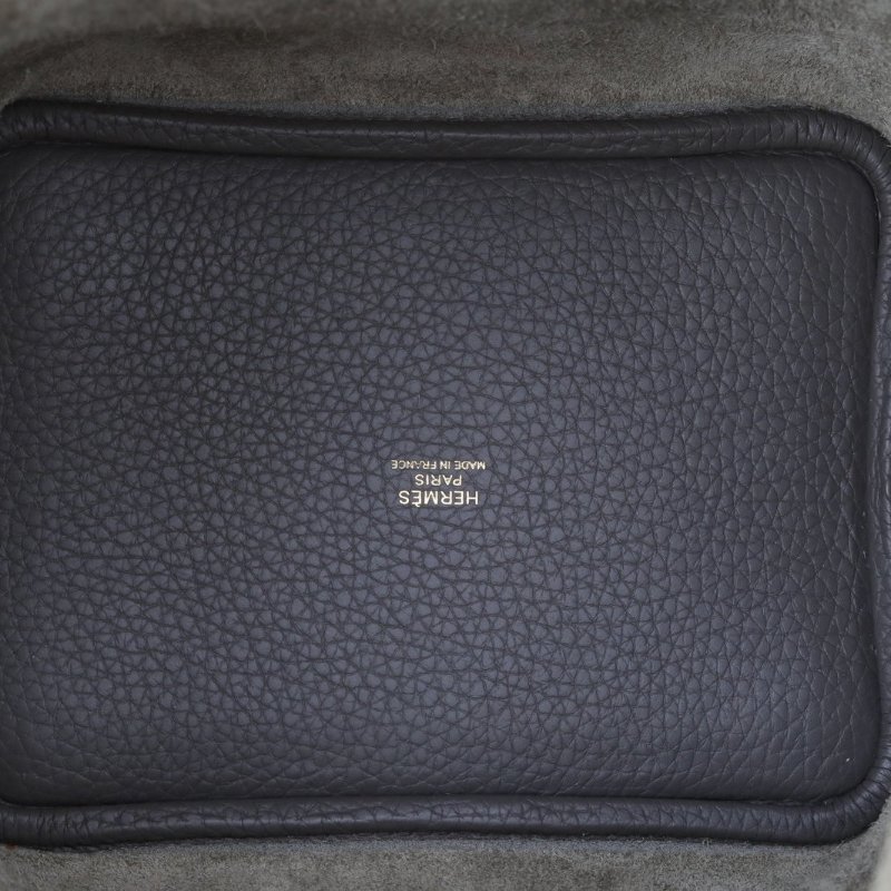 HERMES Picotin菜籃子188F錫器灰TC皮D刻金扣肩背包-2