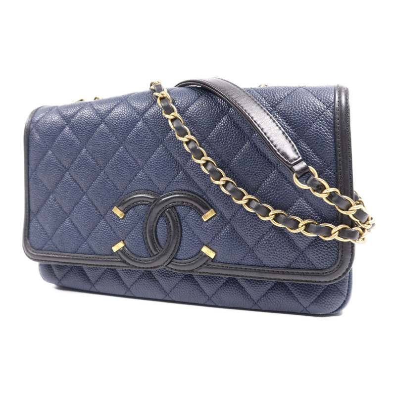CHANEL 牛皮皮革Filigree Chain Bag金扣鏈帶肩背袋-2