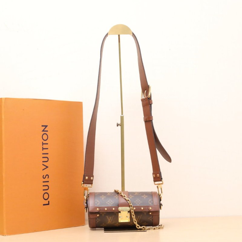 LOUIS VUITTON PAPILLON巴比龍TRUNK鏈條圓桶包老花PVC晶片肩背包-0