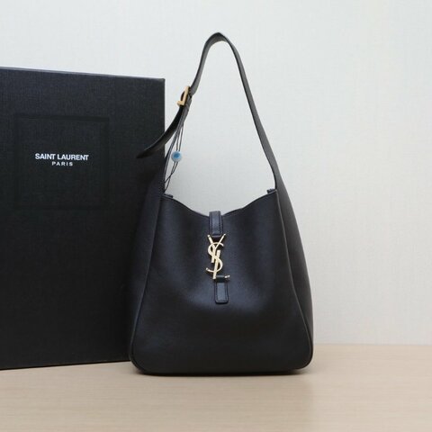 SAINT LAURENT LE5À7HOBO小號黑色牛皮金扣肩背包