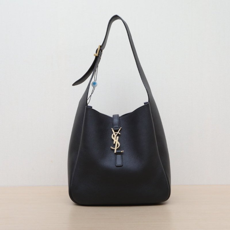 SAINT LAURENT LE5À7HOBO小號黑色牛皮金扣肩背包-1