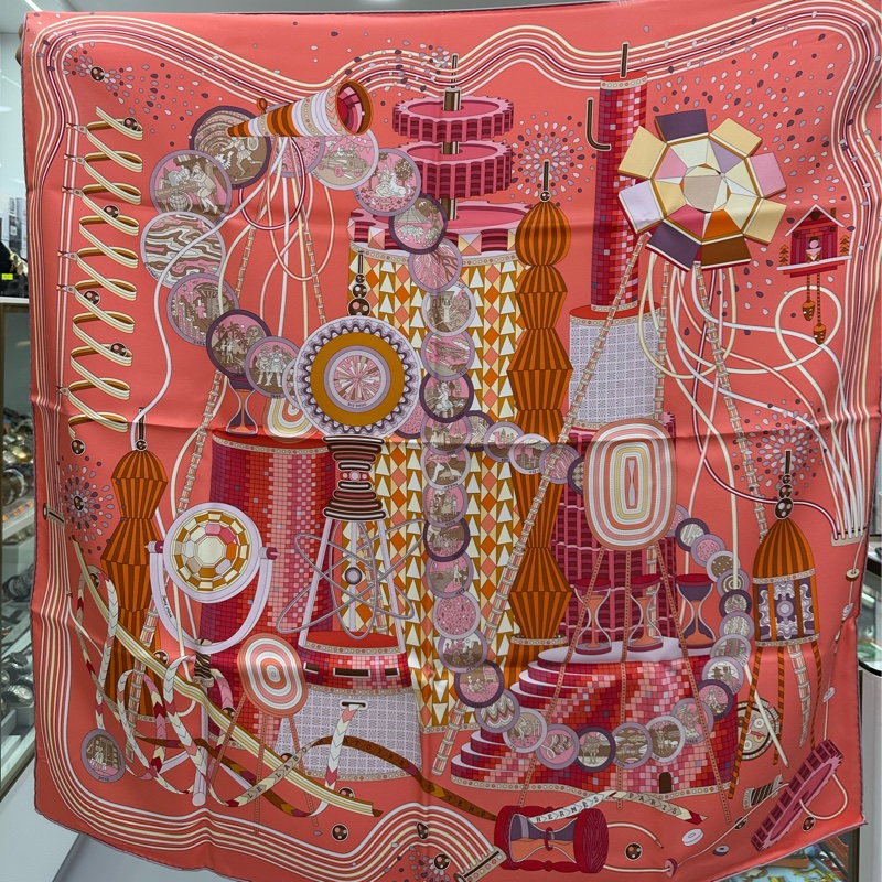 Hermès 愛馬仕 時光實驗室 桑蠶絲 絲巾 90*90-0