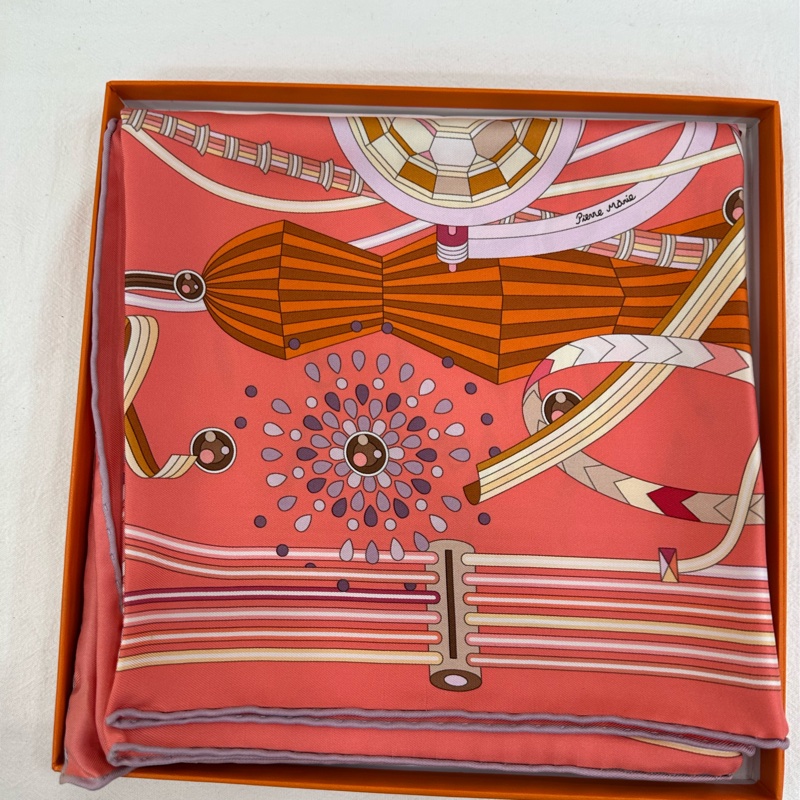 Hermès 愛馬仕 時光實驗室 桑蠶絲 絲巾 90*90-1