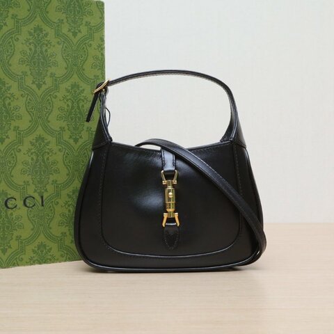 GUCCI Jackie1961Mini19黑色牛皮金扣肩背包