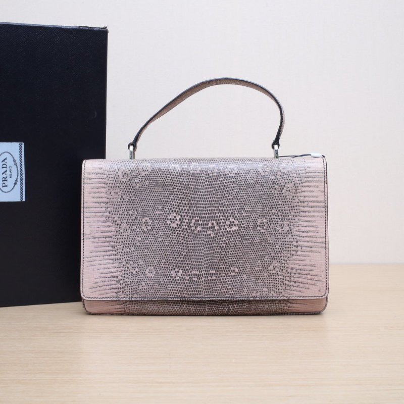 PRADA 漸變色蜥蜴皮銀扣prada喜馬拉雅澤巨手提包肩背包-0