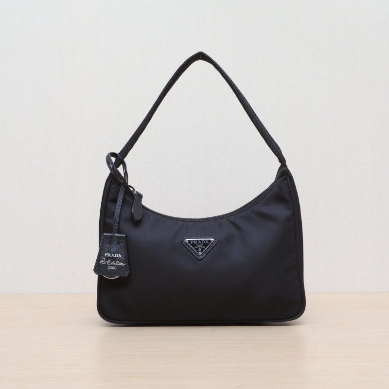 PRADA Hobo腋下包黑色尼龍銀扣肩背包-1