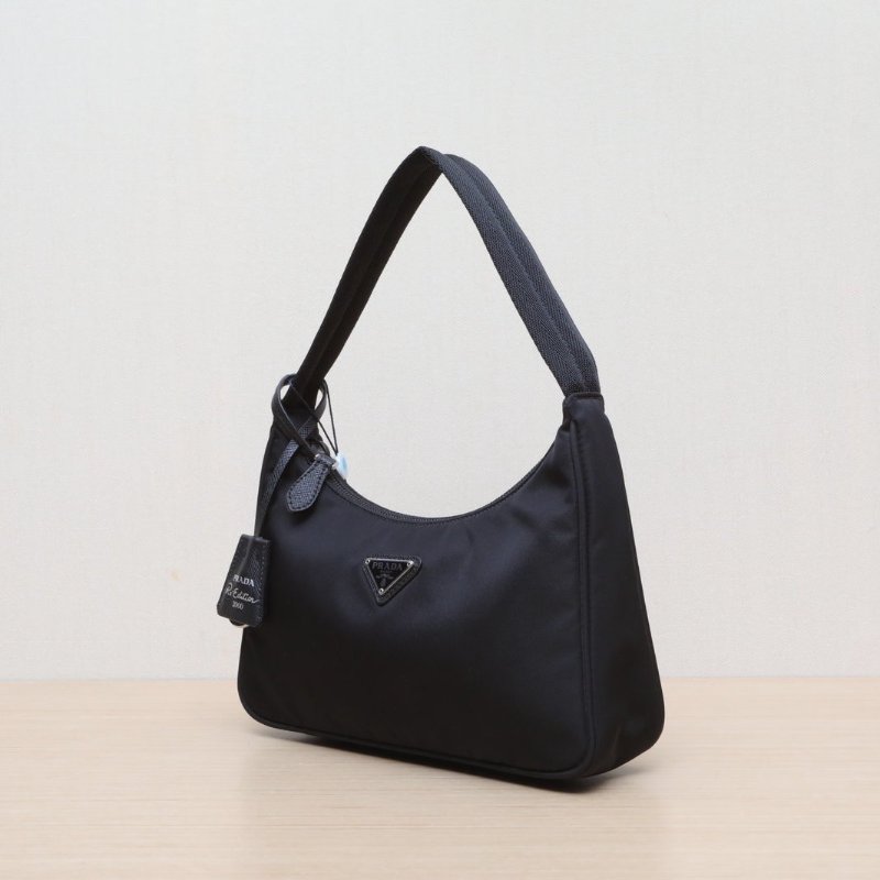 PRADA Hobo腋下包黑色尼龍銀扣肩背包-3