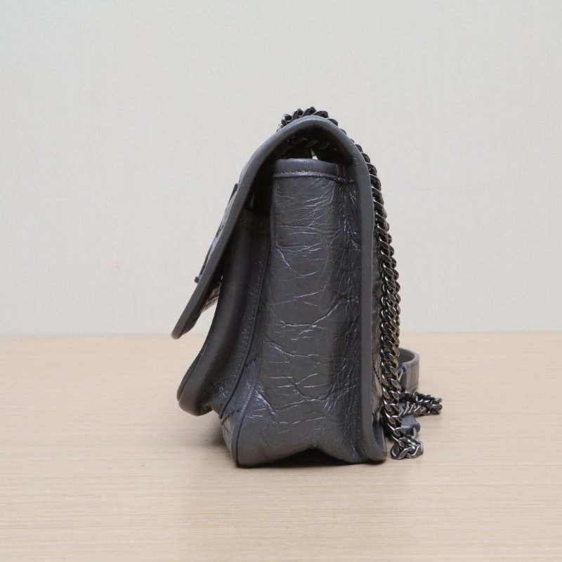 SAINT LAURENT NikiMini21灰色牛皮銀扣肩背包-4