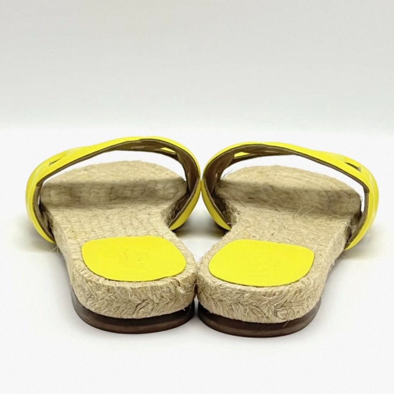 HERMES 檸檬黃豬鼻子草編鞋底拖鞋 36號 98新配件塵袋-4