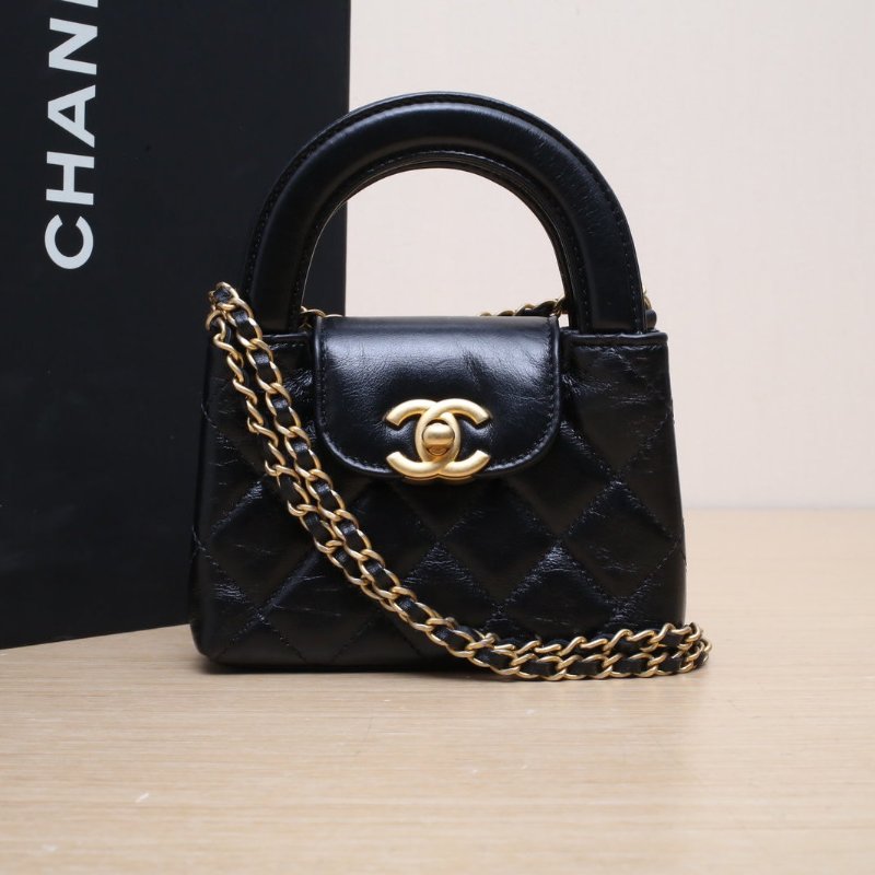 CHANEL 24Pkelly超mini13黑色牛皮鐳射標金扣肩背包-0