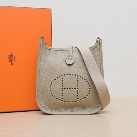 HERMES EvelyneMini16S2風衣灰TC皮U刻銀扣肩背包