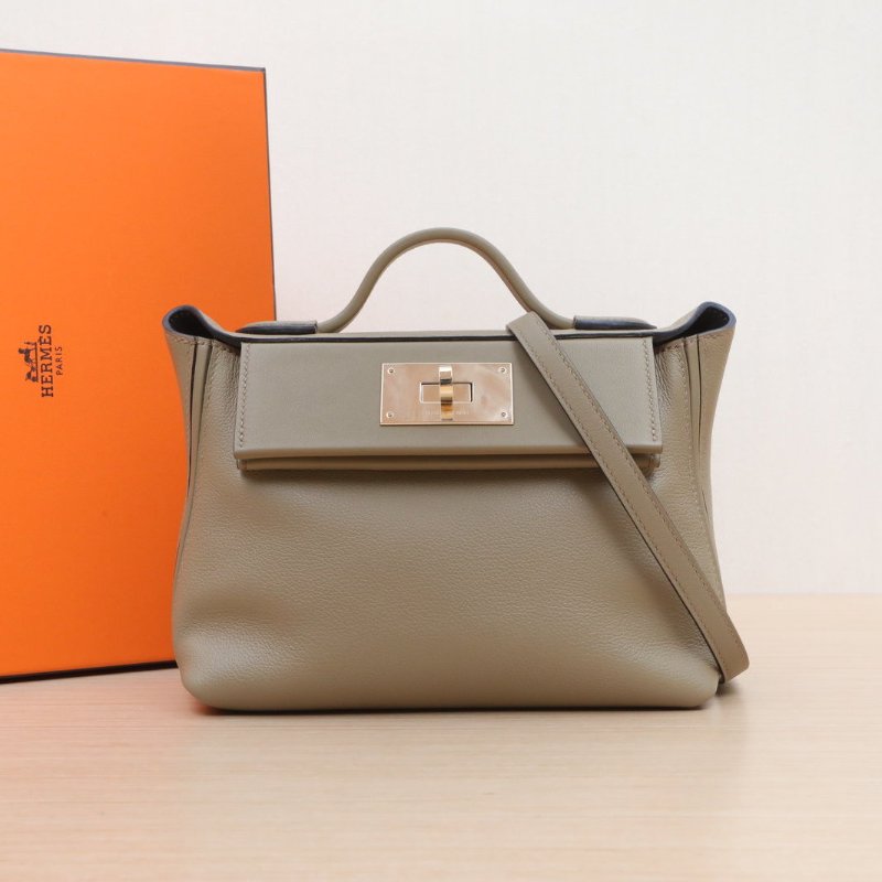 HERMES 2424Mini218Q馬爾法米色拼H0朦朧灰EC皮W刻金扣肩背包-0