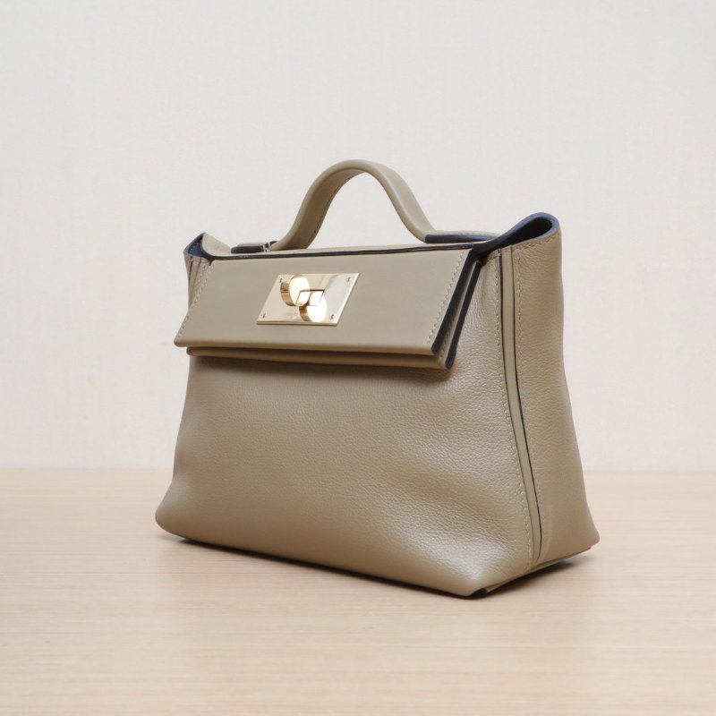 HERMES 2424Mini218Q馬爾法米色拼H0朦朧灰EC皮W刻金扣肩背包-4