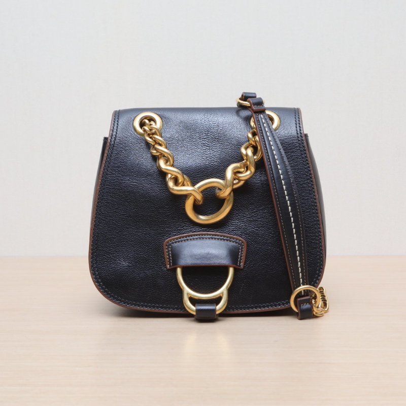 MIU MIU 黑色牛皮馬鞍包鏈條包肩背包-1