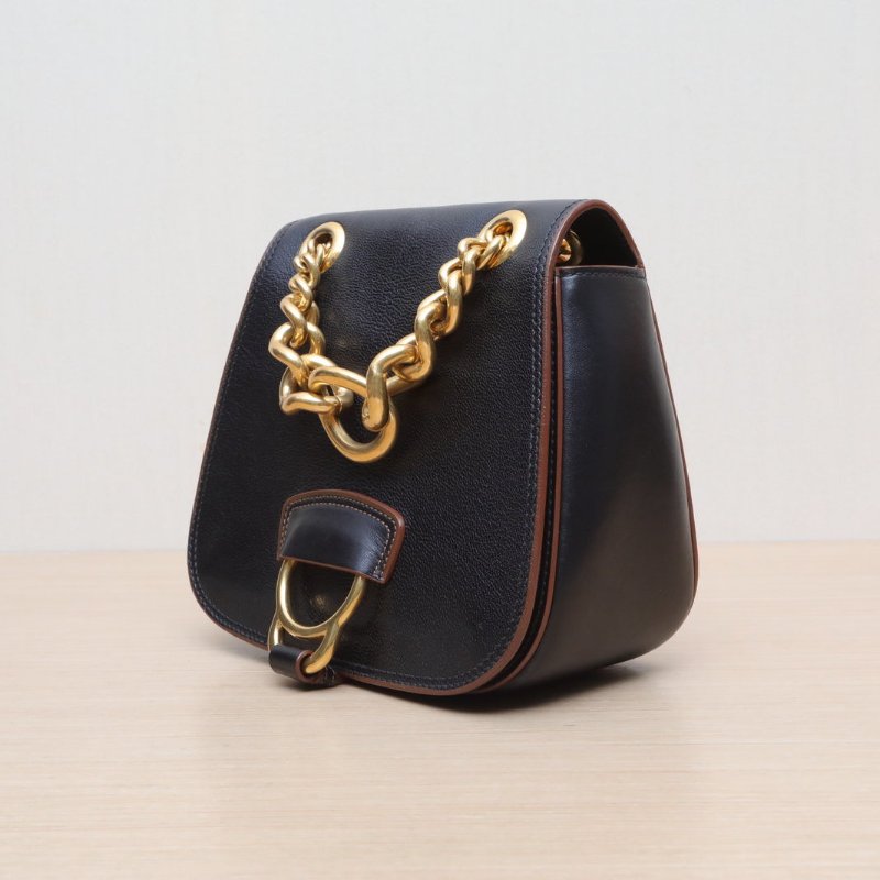 MIU MIU 黑色牛皮馬鞍包鏈條包肩背包-4