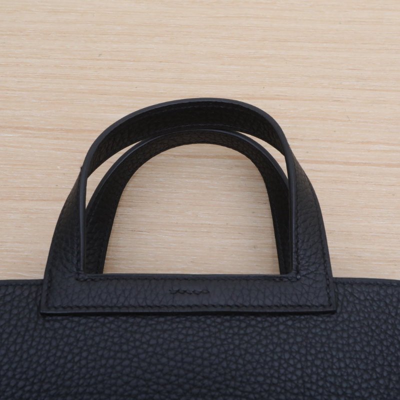 HERMES Halzan25雙提手單肩包89黑色TC皮W刻金扣肩背包-2