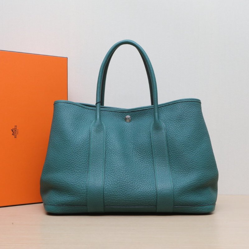 HERMES GardenParty花園包36Z6孔雀綠NEGONA皮C刻銀扣肩背包-0