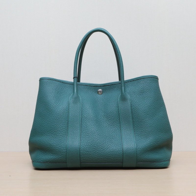 HERMES GardenParty花園包36Z6孔雀綠NEGONA皮C刻銀扣肩背包-1