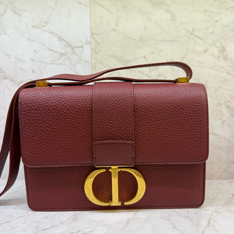 DIOR酒紅金釦蒙田包側背包24CM-0