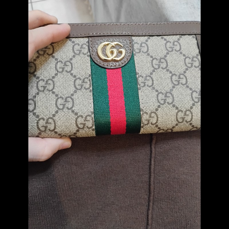 Gucci pvc牛皮 Ophidia 拉鏈12卡長夾 近新品-3