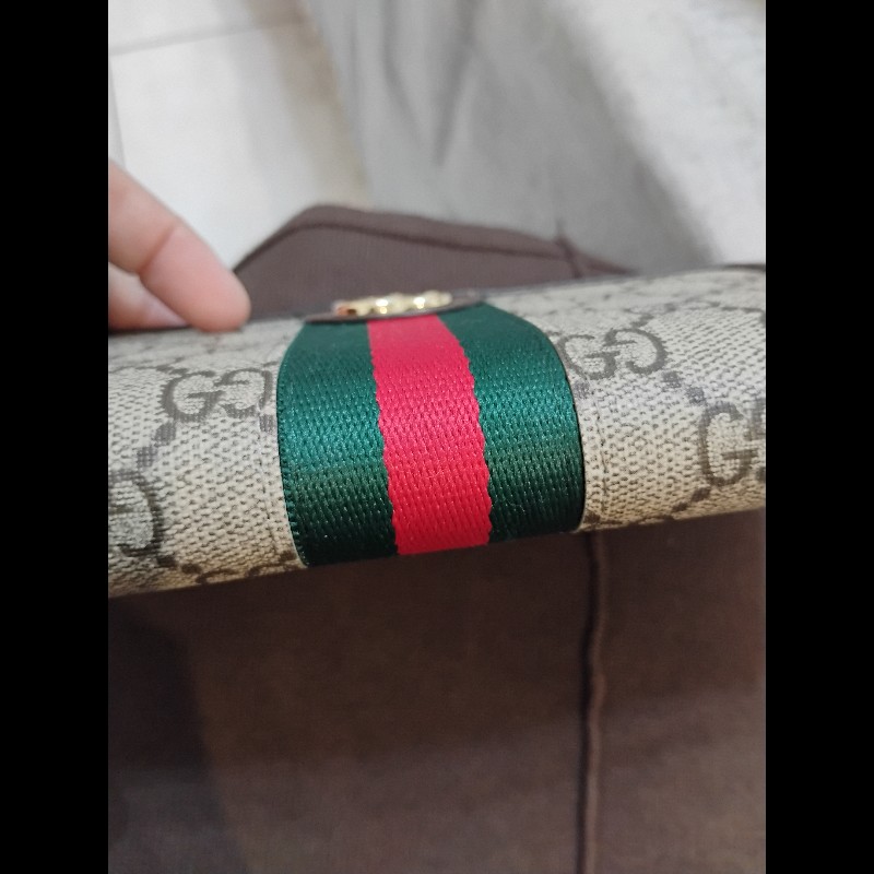 Gucci pvc牛皮 Ophidia 拉鏈12卡長夾 近新品-5