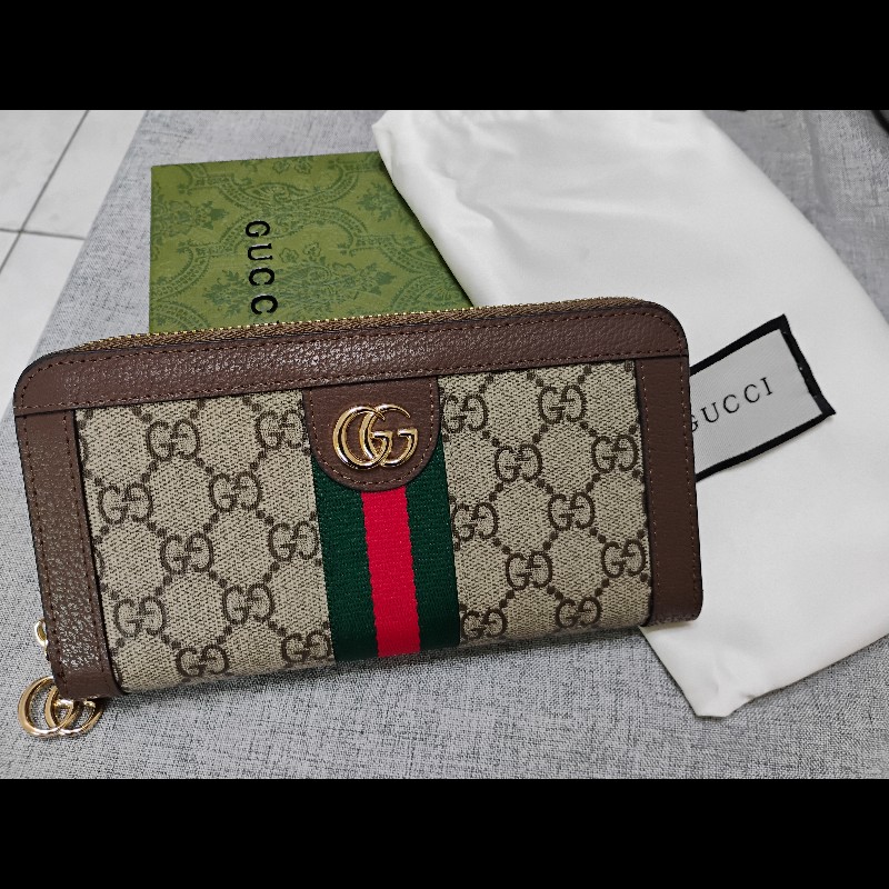 Gucci pvc牛皮 Ophidia 拉鏈12卡長夾 近新品-13