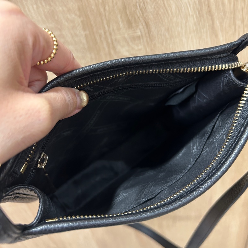 Longchamp 黑牛皮 Lefoul lonne 斜背包-6